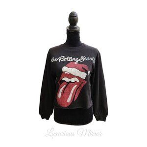 The Rolling Stones Women's Raw Hem Christmas Lips Tongue Sweater Cotton Sz M NEW